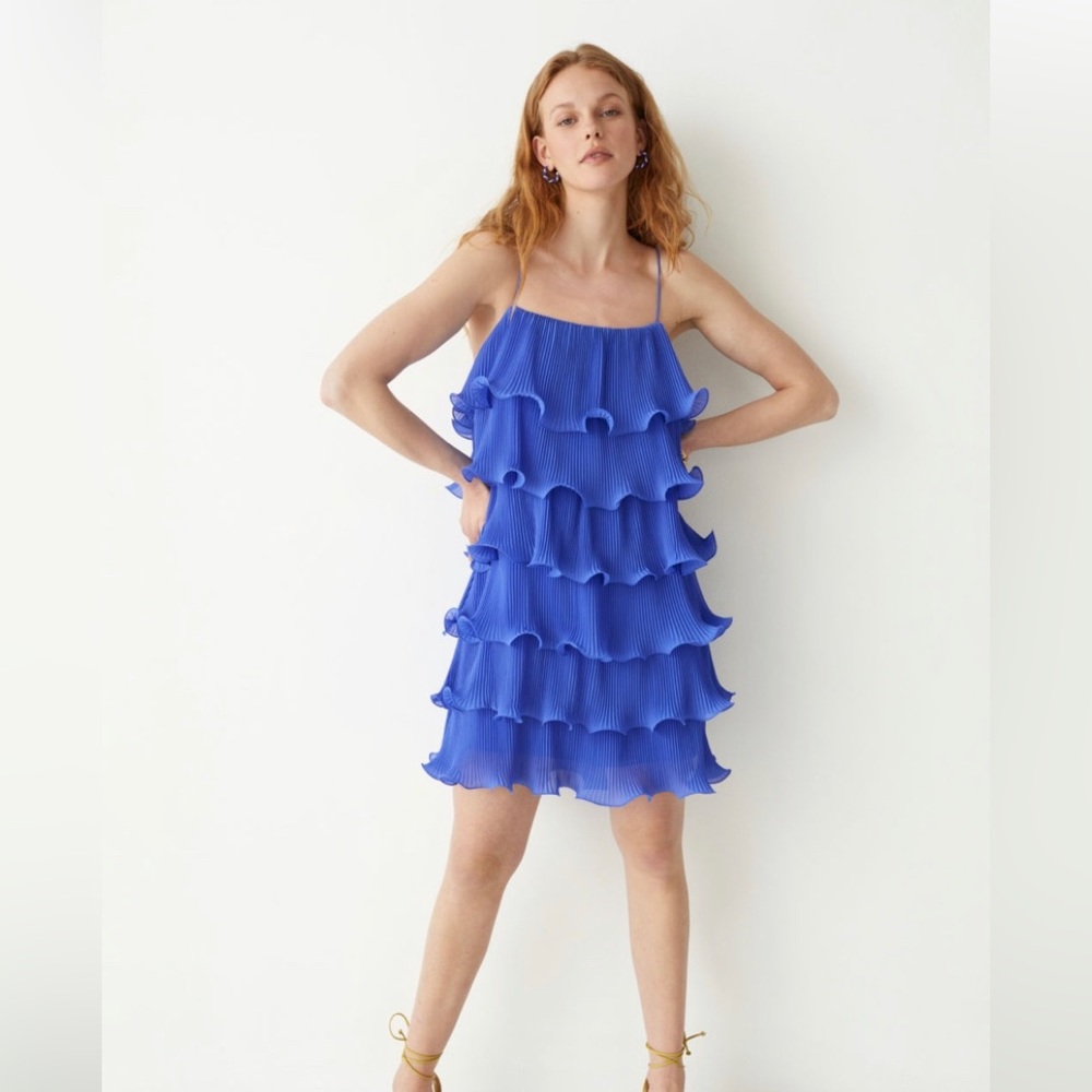 NEW WITHOUT TAGS Size 6 & Other Stories Blue Ruffle Mini Dress